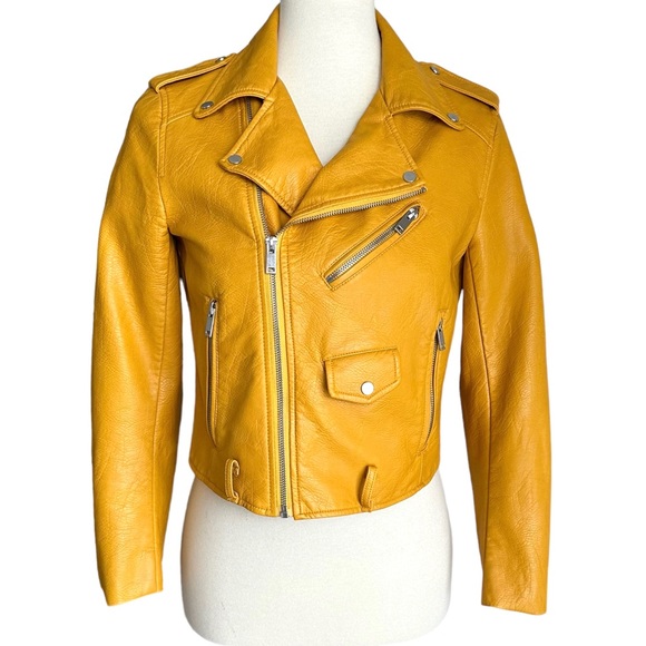 Zara Jackets & Blazers - Zara Jacket Bomber Biker Faux Leather Yellow Marigold Size Medium